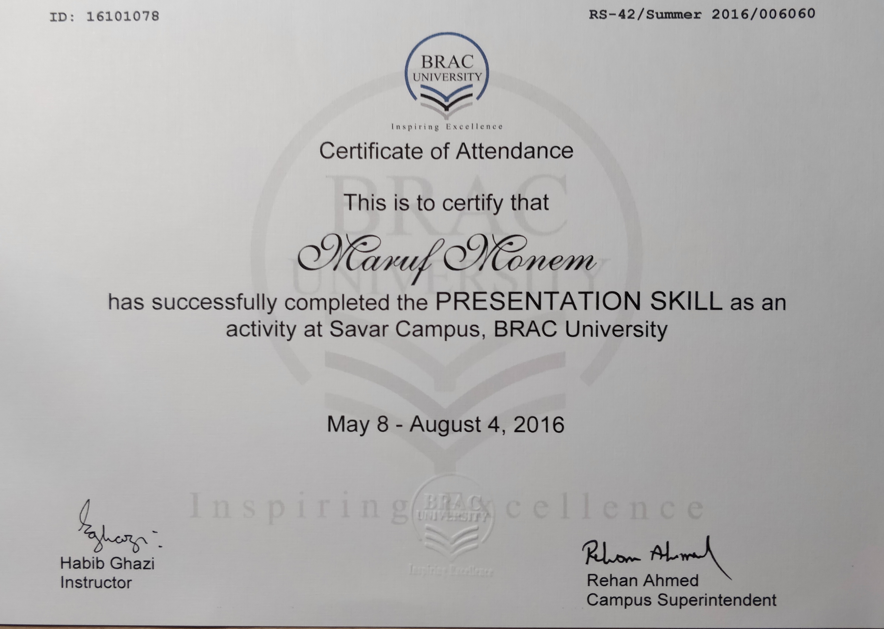 Presentation Skill Certificate